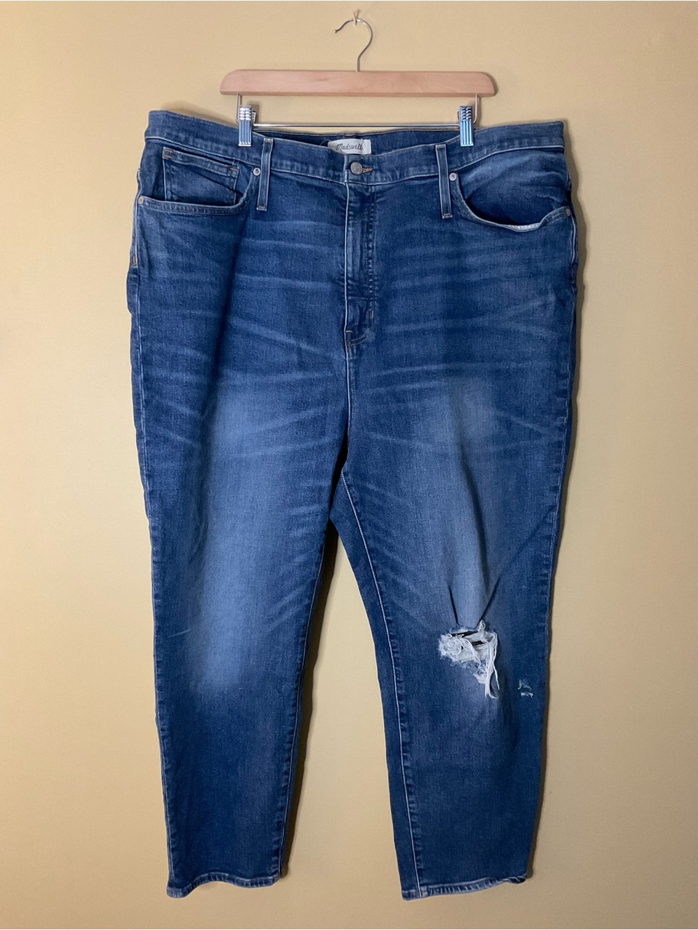 Madewell Blue Straight-Leg Jeans with Knee Distress